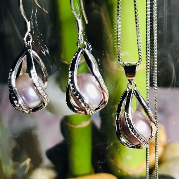 NEW Sterling Silver Freshwater Pearl Necklace Set - Picture 1 of 4